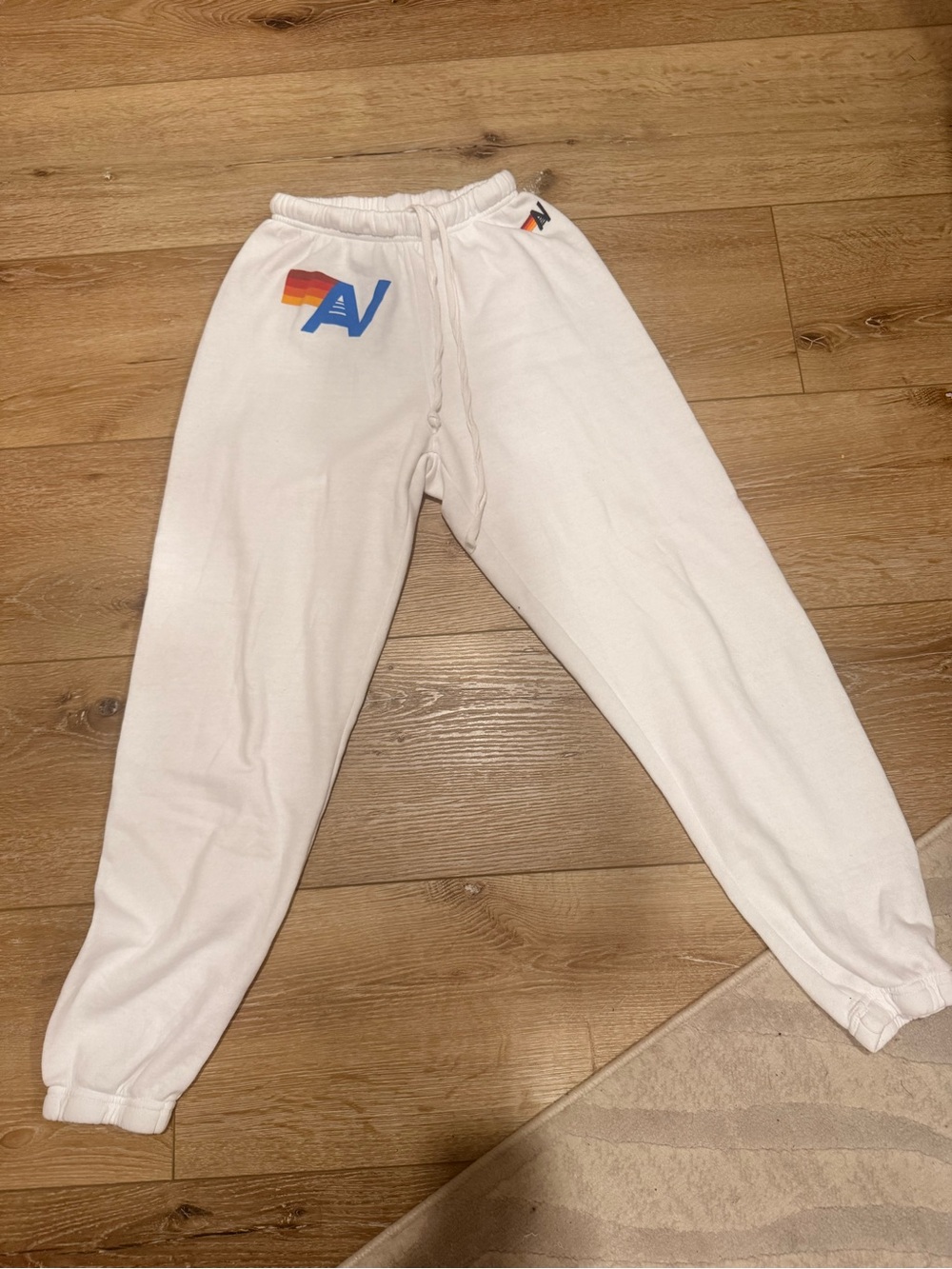 Aviator Nation White Sweatpants with Rainbow Accent Sz XS